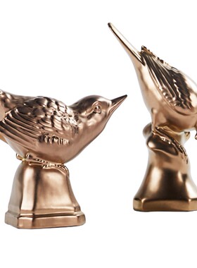 金银色陶瓷抽象雕刻麻雀小鸟动物摆件欧式客厅卧室样板房创意饰品