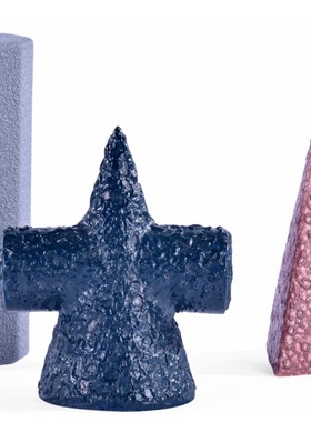 蓝白红色陶瓷多面体锥形摆件欧式客厅样板房展厅现代简约创意饰品