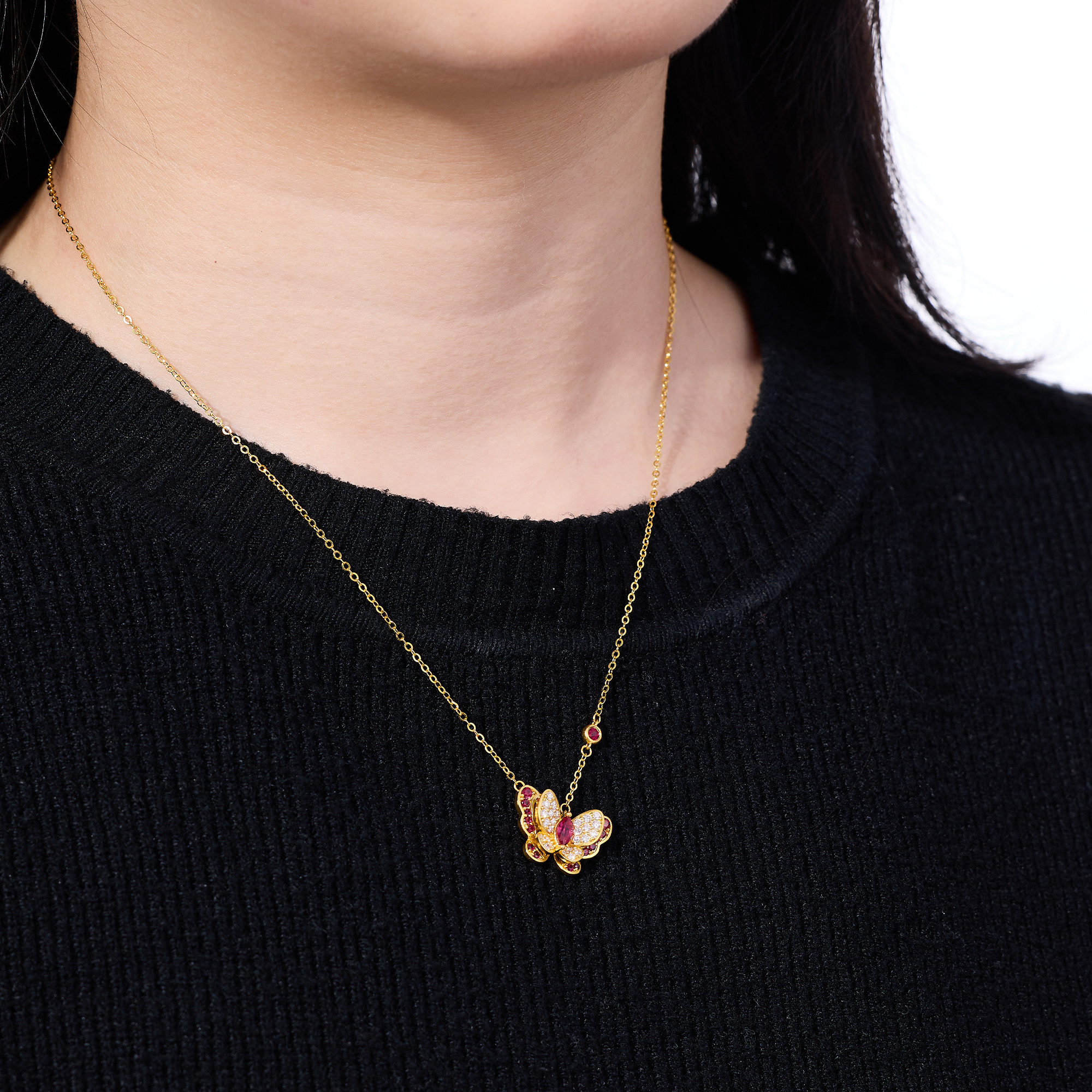 宝石矿工【庄周梦蝶系列·单蝶】足金天然红宝石蝴蝶项链,淘宝优惠券,粉丝福利购,淘宝优惠卷
