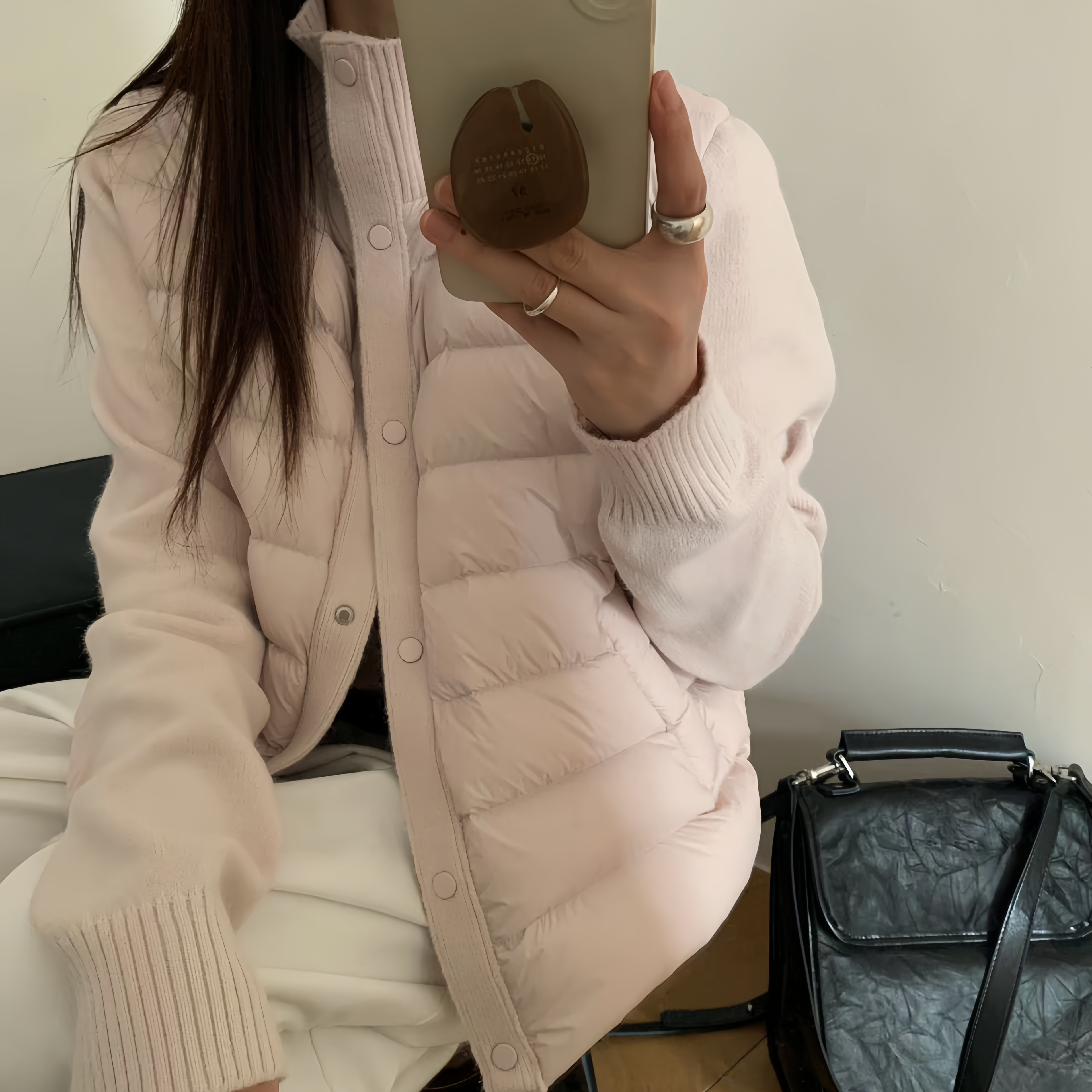 韩版轻薄羽绒服女款冬季新款立领毛衣拼接轻便排骨90%白鸭绒外套