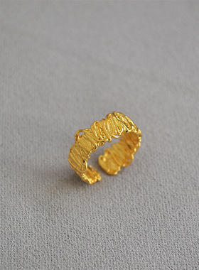 小众潮人时髦摩登韩版金色掐丝开口个性简约百搭戒指食指戒女