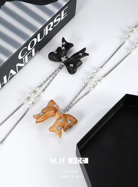 in冷淡风木质结项链设计颈链配饰复古百搭长款毛衣链女