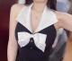 Bow tie ສີ contrasting ການອອກແບບຄໍ halter