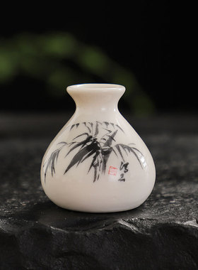 迷你梅兰竹菊陶瓷小花瓶袖珍水培小花插有钱花相框装饰道具小摆件