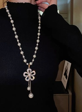 新中式珍珠项链女2025新款轻奢小众长款夸张毛衣链中国风挂件配饰