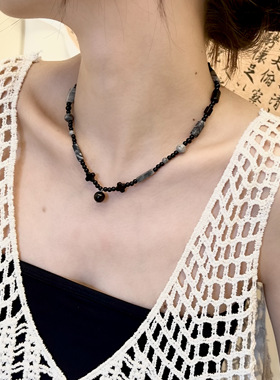 黑玛瑙天然石串珠新中式水墨项链