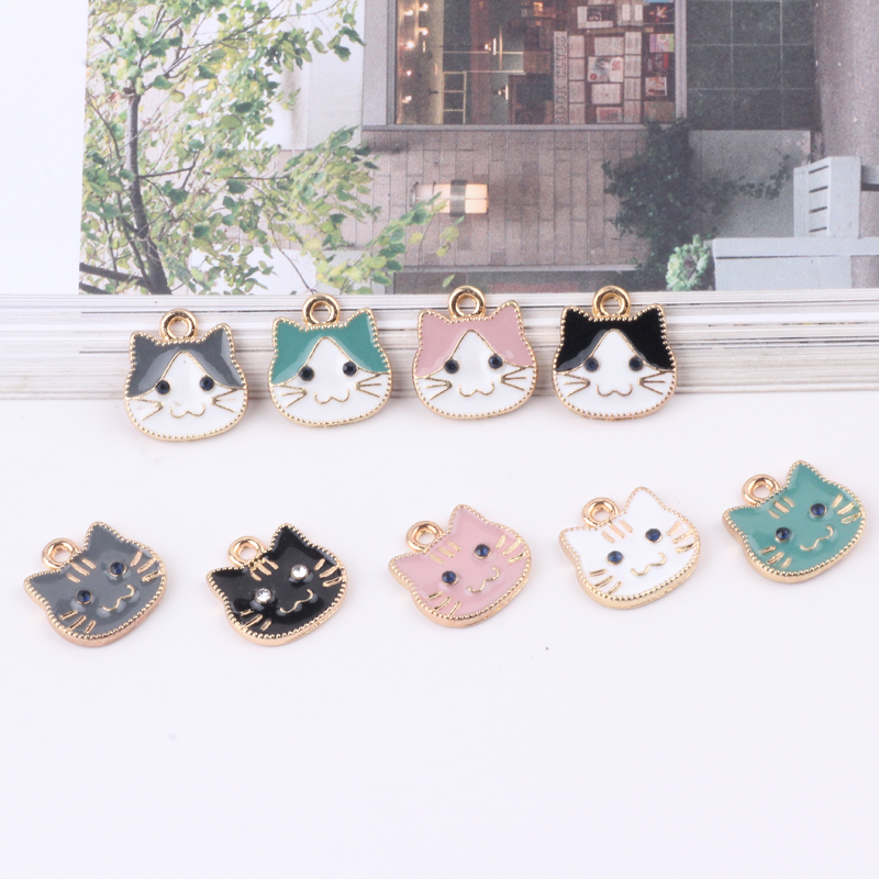 DIY饰品配件合金滴油可爱猫咪卡通头像耳环耳坠手作材料手链挂件 - 图2