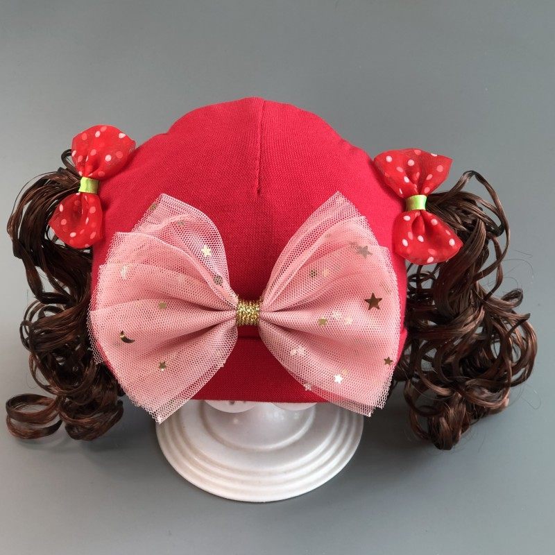 韩版春季薄款大蝴蝶结婴儿超萌假发卷发帽名媛女童公主洋气帽宝宝,淘宝优惠券,粉丝福利购,淘宝优惠卷