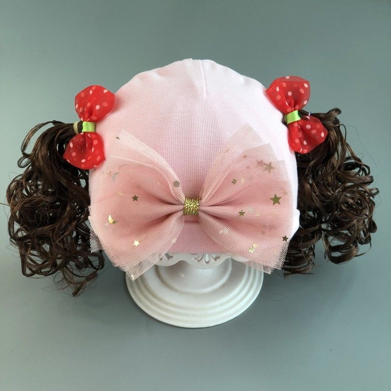韩版春季薄款大蝴蝶结婴儿超萌假发卷发帽名媛女童公主洋气帽宝宝,淘宝优惠券,粉丝福利购,淘宝优惠卷