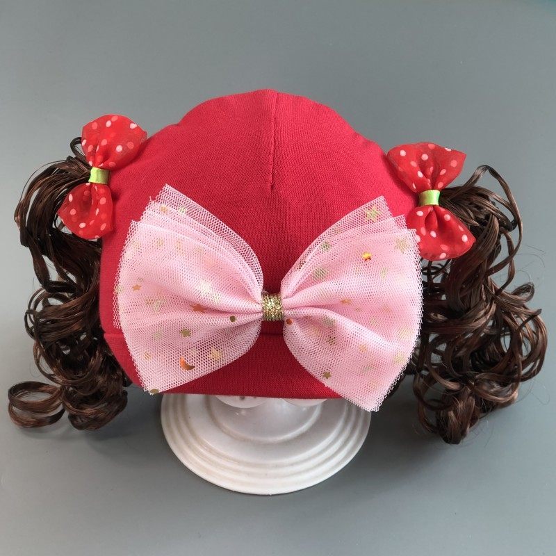 韩版春季薄款大蝴蝶结婴儿超萌假发卷发帽名媛女童公主洋气帽宝宝,淘宝优惠券,粉丝福利购,淘宝优惠卷