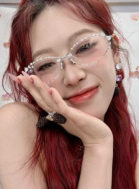 保罗雷朋官网LISA同款GM韩版猫眼镶钻钻石眼镜框女款潮y2k辣妹凹