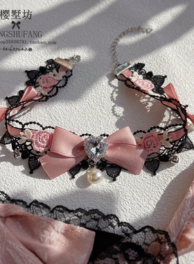 原创纯欲蓝色蝴蝶结lolita锁骨链