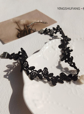 黑色蕾丝珍珠超仙锁骨链