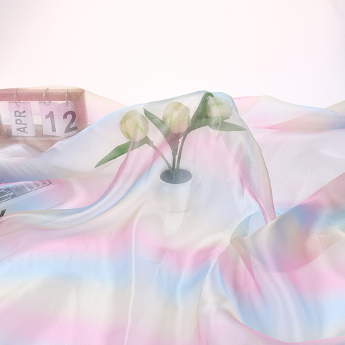 过渡色渐变珠光欧根纱布料 舞台服装古装汉服裙纱婚庆装饰背景纱 - 图1