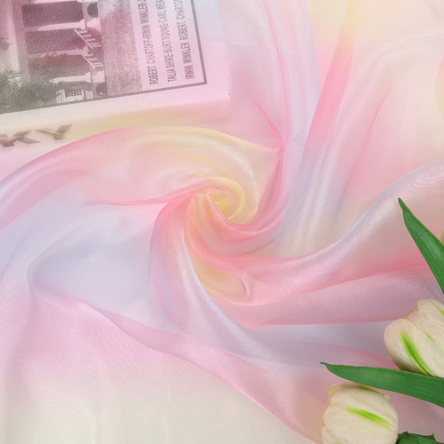 过渡色渐变珠光欧根纱布料 舞台服装古装汉服裙纱婚庆装饰背景纱 - 图2