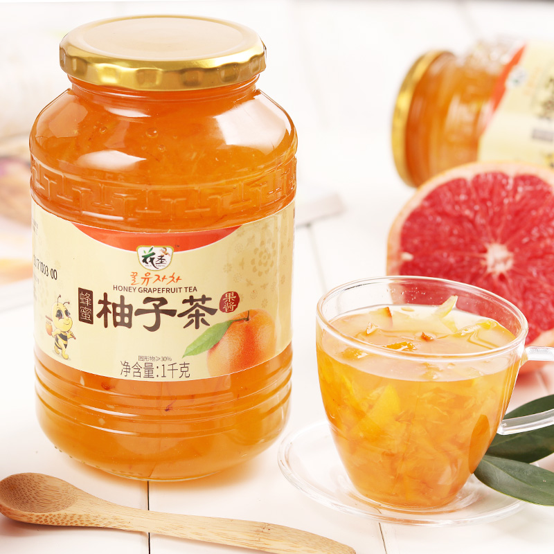 花圣食品旗舰店花圣蜂蜜柚子茶1000g 蜂蜜水果茶酱泡水喝的饮品奶茶烘焙原料批发0