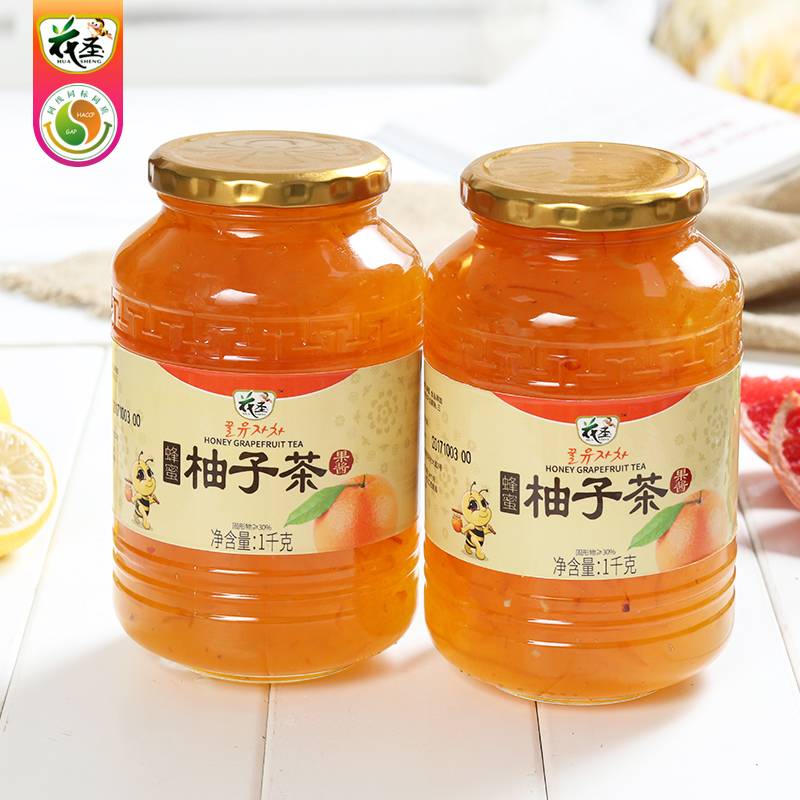 花圣食品旗舰店花圣蜂蜜柚子茶1000g*2瓶水果酱奶茶商用浓缩原料泡水喝饮品批发0