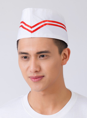 厨师工作帽子厨师帽 厨师船帽 布帽 男女通用型  打荷帽  平顶帽