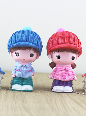 网红围巾遛狗情侣公仔创意家居树脂工艺品汽车装饰摆件高级感小众