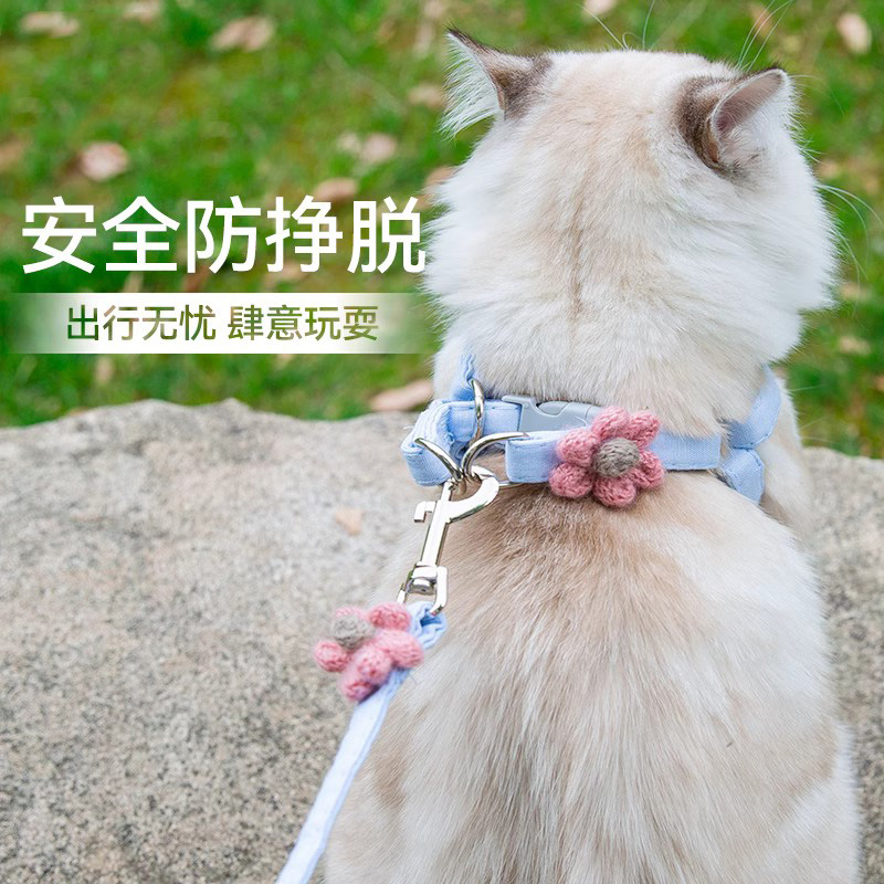 小猫咪牵引绳防挣脱外出专用宠物可调节溜猫狗狗背带遛猫遛狗绳子 - 图1