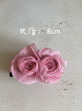 原创小众复古森系粉色玫瑰新中式马尾花朵饰香蕉夹抓夹发夹新款