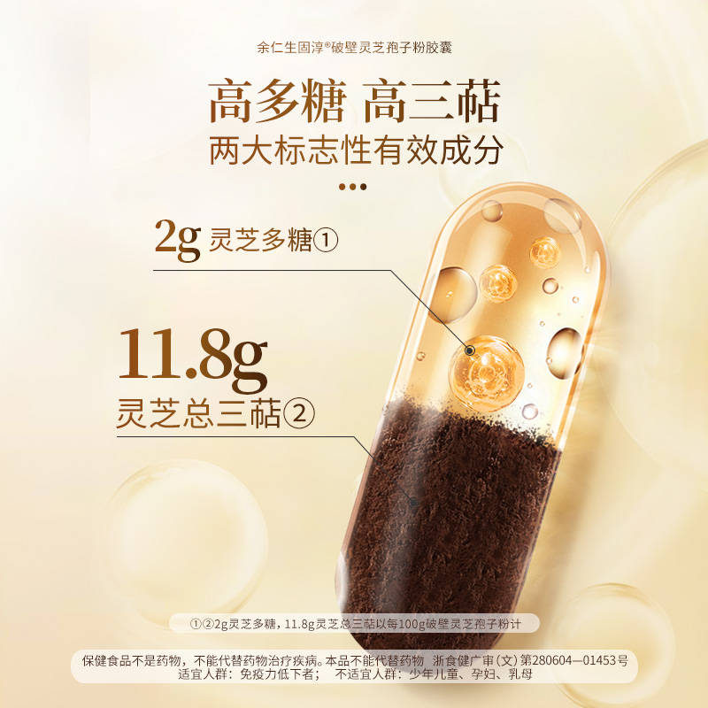 余仁生固淳破壁灵芝孢子粉胶囊林芝袍子粉免疫力0.35g*90粒 - 图2