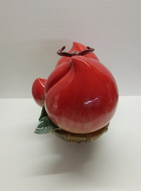 陶瓷工艺品摆件石湾公仔 新房客厅摆设乔迁送l礼 红寿桃水果篮