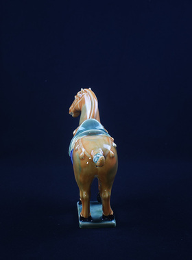 三彩立唐马石湾公仔陶瓷工艺品摆件家居饰品电视摆设礼品开业送礼