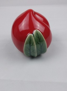 寿桃陶瓷工艺品摆件 石湾公仔 家居饰品客厅桌面摆设送礼红桃子