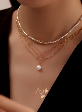 14k包金轻奢珍珠蕾丝锁骨链