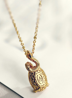 法式轻奢镶嵌天然白水晶大蓝闪蝶精致水晶蛇高级感蛇年项链