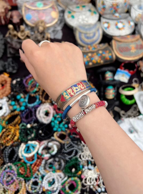 热爱商店纯银扎基拉姆999足银盘缠手串扭纹彩色绳结福锁手链藏式