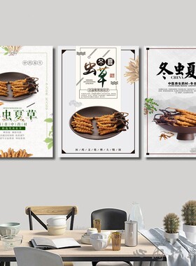 中草药中药材图片贴画人参鹿茸冬虫夏草海报挂图中药店诊所装饰画