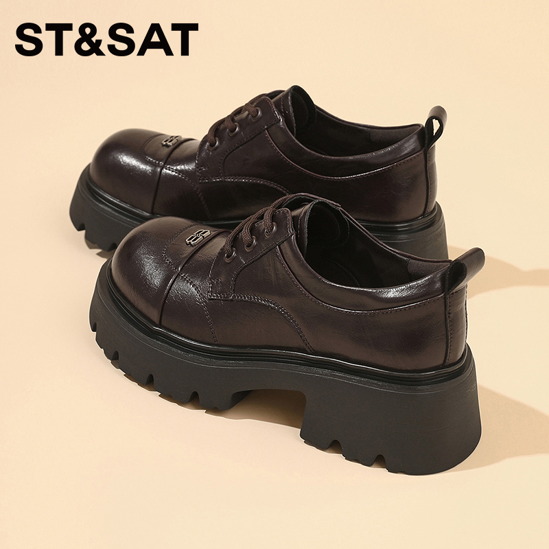 星期六厚底乐福鞋女2025新款秋冬加绒jk单鞋子女鞋增高黑色小皮鞋 - 图1