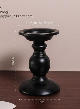 美式复古黑色铁艺烛台餐桌氛围感装饰摆件香薰蜡烛台座罗马柱烛台