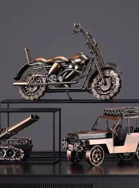 复古哈雷摩托车模型摆件铁艺金属机车男孩房间装饰摆设生日礼物男