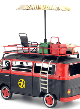 复古铁艺c装饰品大众巴士复古旅行房车工艺品桌面摆设创意软装装