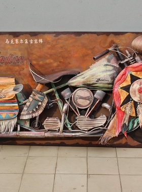 复古铁艺美式立体铁皮画工业风仿古摩托车创意酒吧餐厅墙壁装饰画