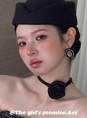 赫本风黑色贝雷帽法式高级感