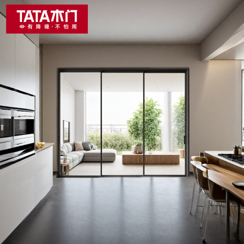 TATA木门铝合金厨房三联动推拉门阳台移门隐形折叠门玻璃门LB010T - 图0