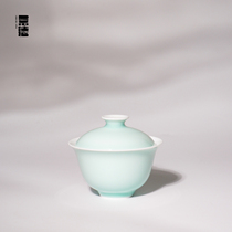 Jingde 1004 Pure Handmade High Temperature Raw Mineral Glazed Chinese Tea Bowl Light Green Small Cover Bowl 100ml