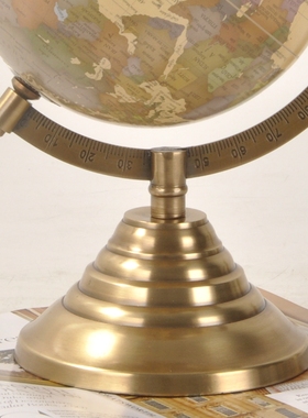欧美古典轻奢纯黄铜底座复古装饰地球仪工艺品摆件书房台面摆设