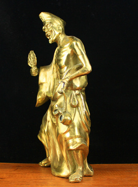 黄铜济公摆件降龙罗汉佛像家居