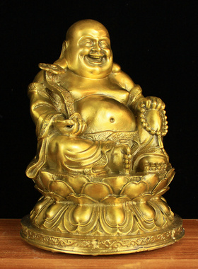 纯铜弥勒佛大肚龙椅汽车摆件