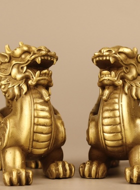 纯铜貔貅摆件一对公母聚财貔犰家居客厅办公室酒柜乔迁礼品工艺品