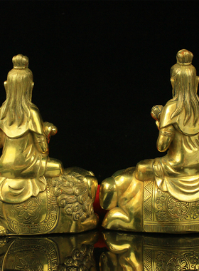 纯铜文殊普贤佛像摆件家居供奉