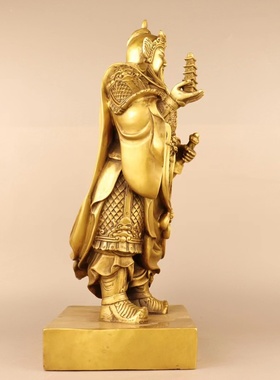 纯铜托塔李天王铜像黄铜李靖玲珑宝塔哪吒桌面摆放家用工艺品摆件