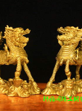 纯铜麒麟送宝铜麒麟一对火麒麟金钱元宝麒麟家装饰品客厅摆件