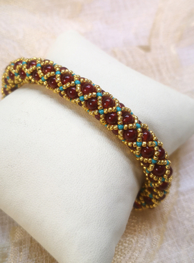 复古风手工编织水晶珠手镯女百搭时尚手链饰品立体珍珠软镯