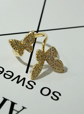 韩国时尚潮流蝴蝶水晶戒指女